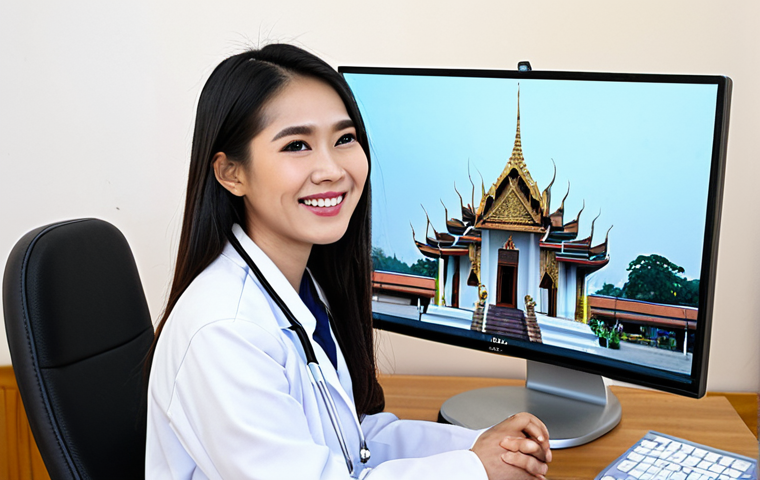 **

"A bright, modern tele-medicine clinic in rural Thailand. A fully clothed female doctor in a professional lab coat is smiling warmly at a young, modestly dressed patient via a large monitor displaying a video call. The background shows traditional Thai architecture blended with modern medical technology. Safe for work, appropriate content, fully clothed, professional, family-friendly, perfect anatomy, correct proportions, natural pose, well-formed hands, proper finger count, natural body proportions, high resolution, professional photography."

**