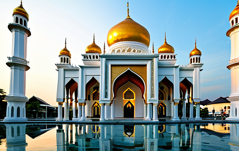 Pattani Mosque at Sunset**

"The Central Mosque of Pattani at sunset, golden dome reflecting the light, intricate Thai-Islamic architectural details, clear sky, serene atmosphere, fully clothed people in traditional attire, appropriate content, safe for work, professional architecture photography, perfect anatomy, natural proportions, high quality."

**