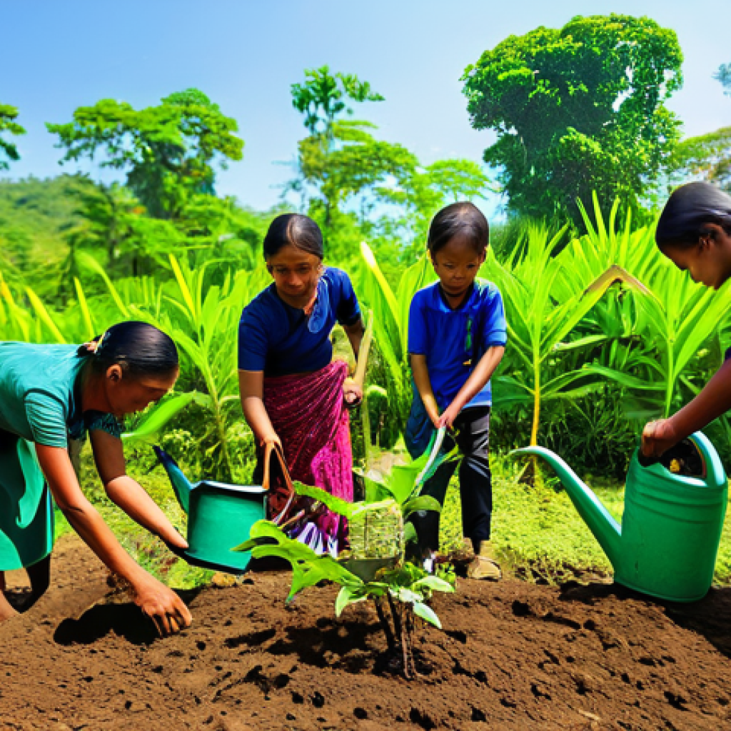 태국에서의 자연 보호 노력 - **Prompt Title: The Green Revolution: Community Reforestation in the Thai Jungle**
**Image Promp...