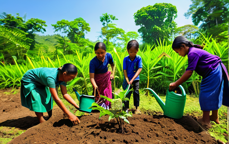 태국에서의 자연 보호 노력 - **Prompt Title: The Green Revolution: Community Reforestation in the Thai Jungle**
**Image Promp...