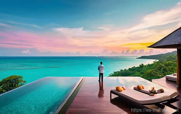 태국의 유명 리조트 브랜드 - **Prompt:** A breathtaking high-angle shot of a luxurious overwater villa in Thailand, featuring a p...