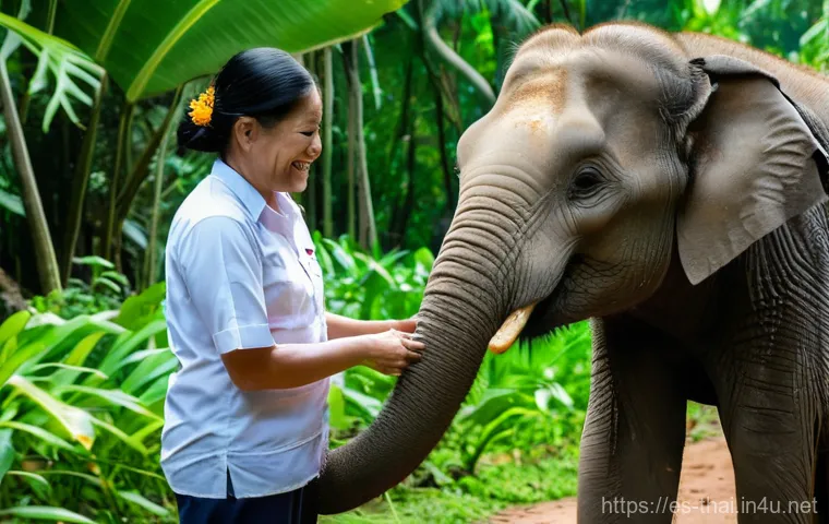 태국의 비영리 단체 활동 - Image Prompt 1: Gentle Giants at an Ethical Elephant Sanctuary**
