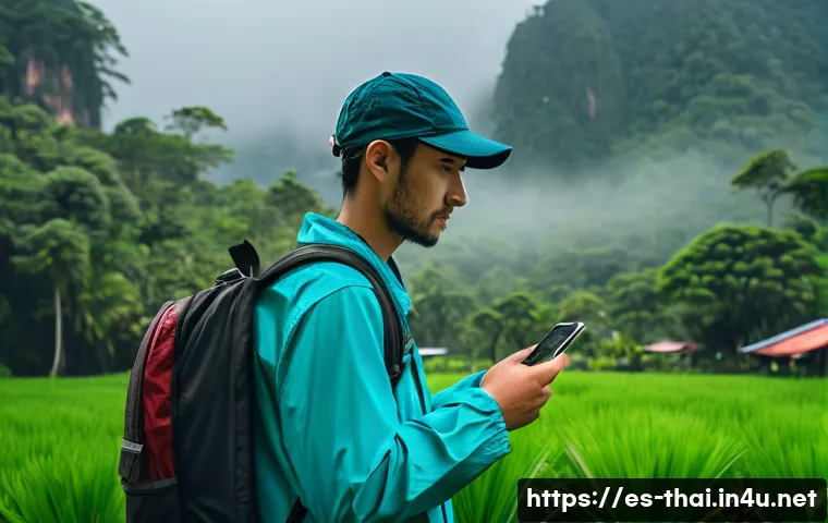 태국 비행기 티켓 예매 - A detailed scene of a Spanish-speaking traveler preparing for a budget trip to Thailand during the r...