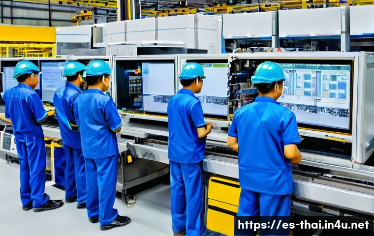 태국 주요 산업 - A highly detailed industrial scene inside a modern Thai manufacturing plant in Bangkok, showcasing a...