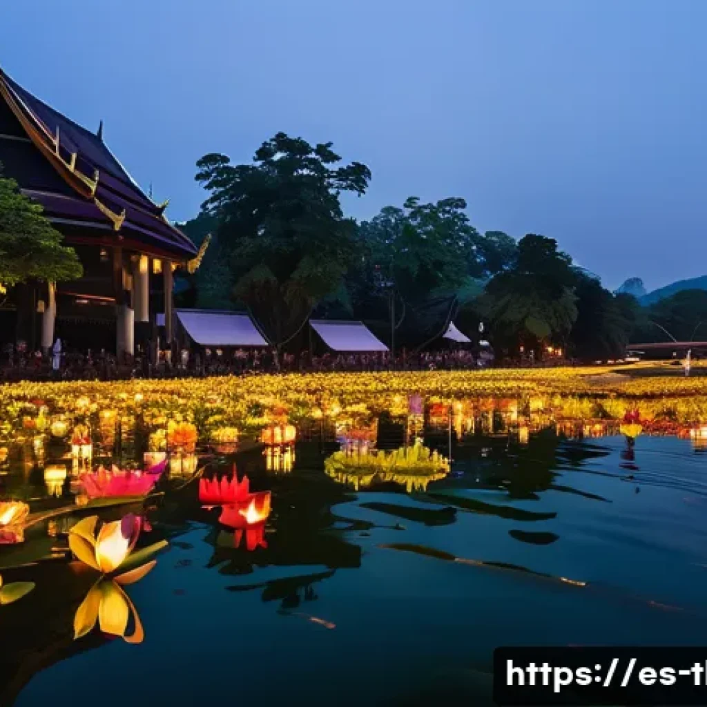 태국의 예술적 이벤트 - A vibrant nighttime scene of the Loy Krathong festival in Chiang Mai, Thailand, showing thousands of...
