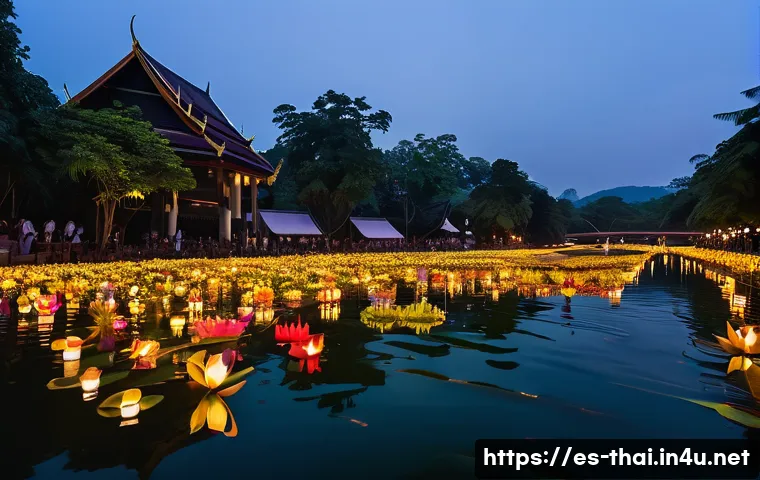 태국의 예술적 이벤트 - A vibrant nighttime scene of the Loy Krathong festival in Chiang Mai, Thailand, showing thousands of...