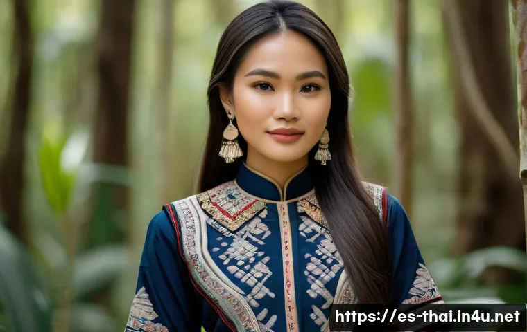 태국의 축제 의상 의미 - A detailed portrait of a Thai woman from Northern Thailand wearing traditional attire made of cotton...