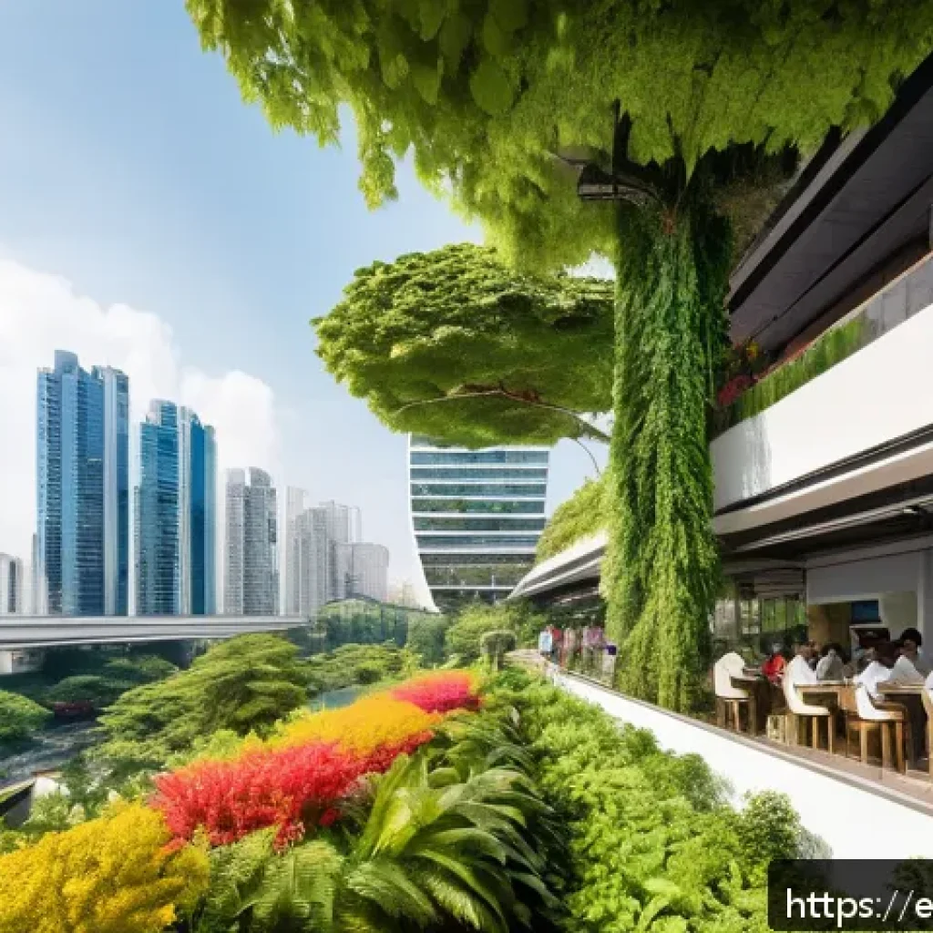 태국의 최신 뉴스 분석 - A vibrant urban scene in Bangkok showcasing futuristic green urban planning: sleek high-rise buildin...
