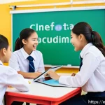 Home 23 태국의 교육 시스템 - A vibrant classroom scene in a modern Thai school featuring diverse students actively engaged in a c...